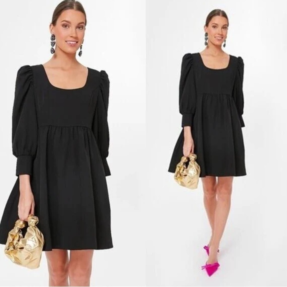 Pomander Place Black Long Sleeve Puff-Sleeve Mini Dress